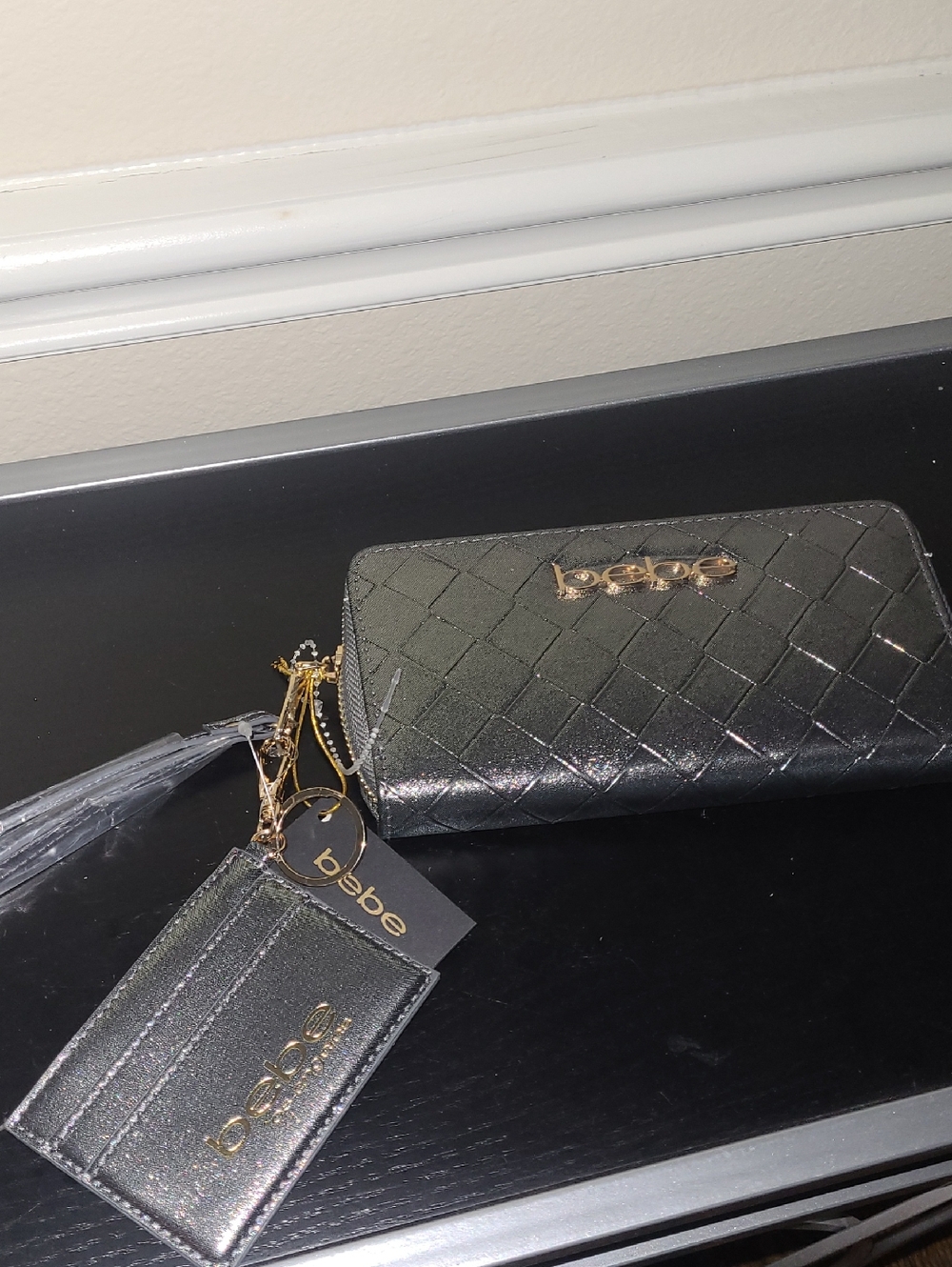 bebe Metallic Quilted Wallet — Silver Pewter - Picture 2 of 8